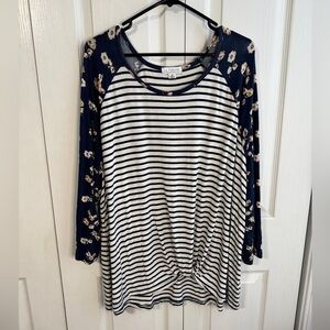 LA Threads Striped Floral‎ 3/4 Sleeve Womans Blouse Size 3XL